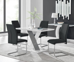 Furniturebox Monza 4 White/grey Dining Table & 4 Black Lorenzo Chairs - thumbnail 1
