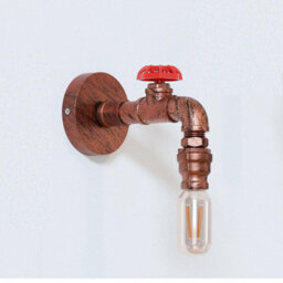 Ledsone Industrial Steampunk Wall Light Water Pipe Led E27 Wall Sconce With Red Valve And Back Box, Retro Metal Wall Lamp Fixture