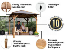 Dunster House Wooden Gazebo, 2M X 2M Heavy Duty Garden Shelter Pressure Treated, Roof Shingles Utopia 200 - thumbnail 4