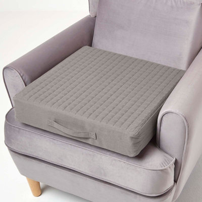 Homescapes Grey Cotton Orthopaedic Foam Armchair Booster Cushion - image 1