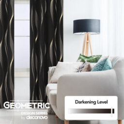 Deconovo Blackout Eyelet Curtains Thermal Insulated Gold Wave Line Foil Printed Curtains For Bedroom 46X72 Inch Black 2 Panels - thumbnail 3