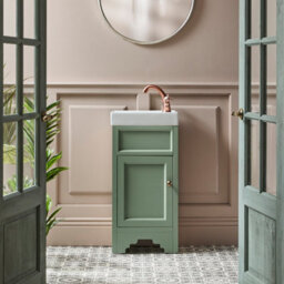 Homestylestore Pastel Green 400mm Bathroom Vanity Unit And Round Brushed Copper Handle - thumbnail 2