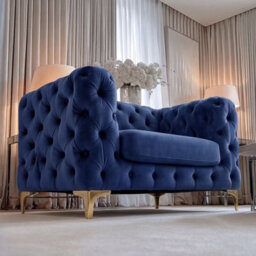 Sofaya Monaco Chesterfield Blue Velvet Sofa Set - 1,2,3 Seater & 3+2 Seater Set Deep Buttoned Cushions Upholstery Couch Settee - thumbnail 5
