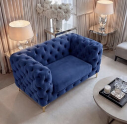 Sofaya Monaco Chesterfield Blue Velvet Sofa Set - 1,2,3 Seater & 3+2 Seater Set Deep Buttoned Cushions Upholstery Couch Settee - thumbnail 3