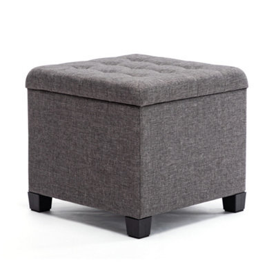 Hnnhome Pouffe Footstool Ottoman Storage Box,45Cm Cube Strong Wooden Frame Linen Seat Chair With Lids For Bedroom(Charcoal) - image 1