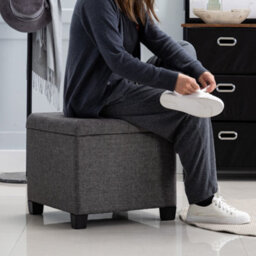 Hnnhome Pouffe Footstool Ottoman Storage Box,45Cm Cube Strong Wooden Frame Linen Seat Chair With Lids For Bedroom(Charcoal) - thumbnail 5