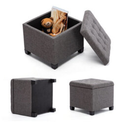 Hnnhome Pouffe Footstool Ottoman Storage Box,45Cm Cube Strong Wooden Frame Linen Seat Chair With Lids For Bedroom(Charcoal) - thumbnail 4