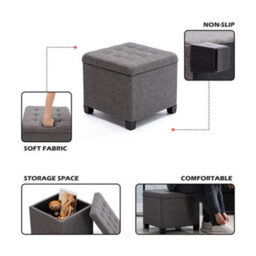 Hnnhome Pouffe Footstool Ottoman Storage Box,45Cm Cube Strong Wooden Frame Linen Seat Chair With Lids For Bedroom(Charcoal) - thumbnail 2