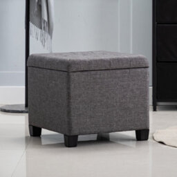 Hnnhome Pouffe Footstool Ottoman Storage Box,45Cm Cube Strong Wooden Frame Linen Seat Chair With Lids For Bedroom(Charcoal) - thumbnail 6