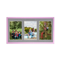 AK Frames 40X20Cm Pastel Pink Sleek Multi Photo Frame With Mid Grey Mount - Holds 3 Apertures (3X) 6X4 Photos - thumbnail 1