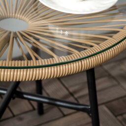 Outsunny Round Outdoor Rattan Side Table W/ Tempered Glass Tabletop, Beige - thumbnail 8
