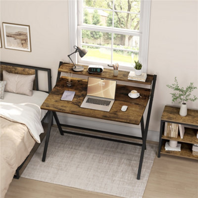 Yaheetech 2-Tier Foldable Computer Desk With Monitor Shelf For Home Office, 106.5 Cm, Rustic Brown - image 1