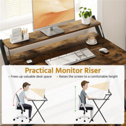 Yaheetech 2-Tier Foldable Computer Desk With Monitor Shelf For Home Office, 106.5 Cm, Rustic Brown - thumbnail 6