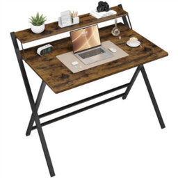 Yaheetech 2-Tier Foldable Computer Desk With Monitor Shelf For Home Office, 106.5 Cm, Rustic Brown - thumbnail 2