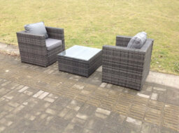 Fimous Rattan Garden Furniture Chairs Square Coffee Table Set - thumbnail 3