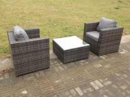 Fimous Rattan Garden Furniture Chairs Square Coffee Table Set - thumbnail 1