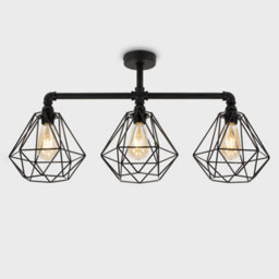 Valuelights Luiggi Industrial Satin Black 3 Way Bar Pipework Ceiling Light With Black Metal Shades - thumbnail 2