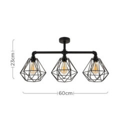 Valuelights Luiggi Industrial Satin Black 3 Way Bar Pipework Ceiling Light With Black Metal Shades - thumbnail 5