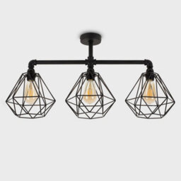 Valuelights Luiggi Industrial Satin Black 3 Way Bar Pipework Ceiling Light With Black Metal Shades - thumbnail 4
