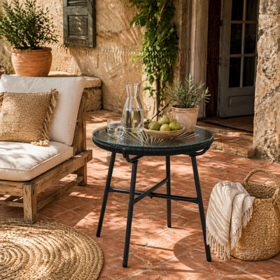 Wyld Haus Antigua Black Round Rattan Outdoor Bistro Table With Tempered Glass Top, 50 X 50 X 50 Cm - image 1