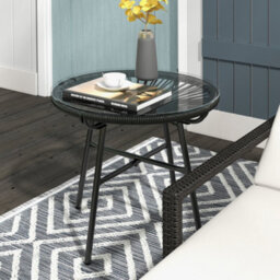 Wyld Haus Antigua Black Round Rattan Outdoor Bistro Table With Tempered Glass Top, 50 X 50 X 50 Cm - thumbnail 3