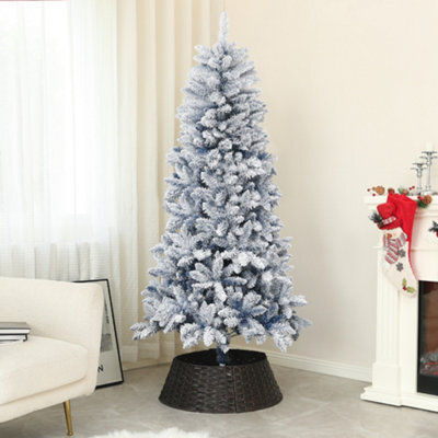 Homcom 6 Foot Artificial Blue Snow Flocked Christmas Tree With Hinged Branches - image 1