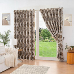 Luxury Living Luxury Diamond Jacquard Fully Lined Ring Top Curtains With Metallic Thread 168Cm X 183Cm Cream/gold