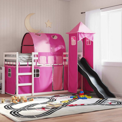 Berkfield Bunk Bed Without Mattress With Slide And Curtains Pink 90X190 Cm Single - image 1