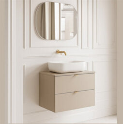 Impact Furniture Bathroom Vanity With Sink 600mm Wall Cabinet Worktop Countertop Unit Beige Floating Drawer Storage Dalia - thumbnail 4
