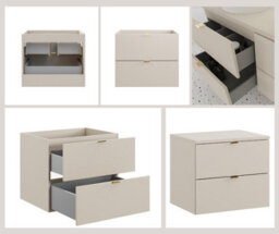 Impact Furniture Bathroom Vanity With Sink 600mm Wall Cabinet Worktop Countertop Unit Beige Floating Drawer Storage Dalia - thumbnail 5