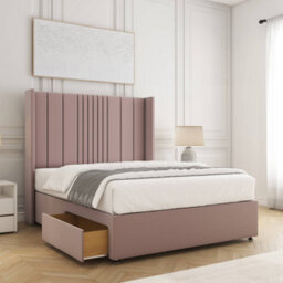 Bsspoke Charlotte Divan Bed Pink Plush Velvet 54Inch Wingedback Panel Headboard 2 Drawers Footend & Mattress In All Sizes - thumbnail 1