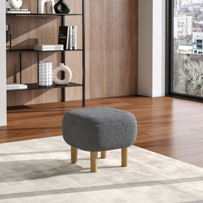 Darphe Grey Pouffe Foot Stool With Wooden Legs - image 1