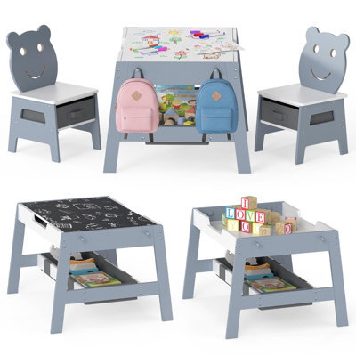 Gainoom Versatile Gray Kids Table & 2 Chairs Set Wooden Activity Table With Detachable Double-Sized Tabletop - image 1