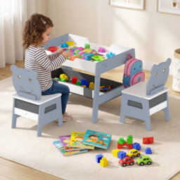 Gainoom Versatile Gray Kids Table & 2 Chairs Set Wooden Activity Table With Detachable Double-Sized Tabletop - thumbnail 5