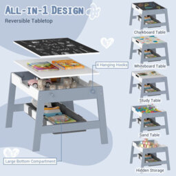 Gainoom Versatile Gray Kids Table & 2 Chairs Set Wooden Activity Table With Detachable Double-Sized Tabletop - thumbnail 7