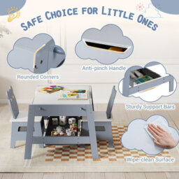 Gainoom Versatile Gray Kids Table & 2 Chairs Set Wooden Activity Table With Detachable Double-Sized Tabletop - thumbnail 8