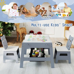 Gainoom Versatile Gray Kids Table & 2 Chairs Set Wooden Activity Table With Detachable Double-Sized Tabletop - thumbnail 9