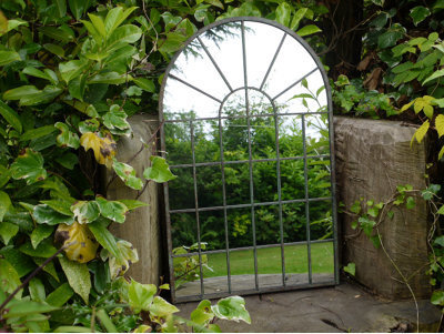My Square Mile Arched Garden Mirror, 60Cm/77Cm, Rustic Metal Frame, Indoor/outdoor Wall Mounted Panel, Distressed White (77Cm X 49Cm) - image 1