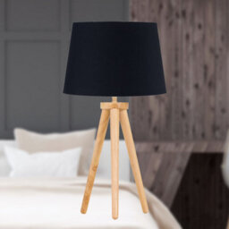 First Choice Lighting Set Of 2 Light Oak Table Lamp Or Bedside Lights With Black Shades - thumbnail 4