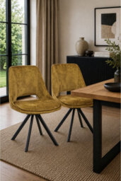 Flookburgh Mustard Velvet Swivel Dining Chairs Set Of 2 - thumbnail 1