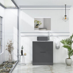 Royal Bathrooms Evora 700mm Graphite Grey Fluted Floor Standing Countertop Vanity Unit 2 Drawer With Art Square Basin - thumbnail 2