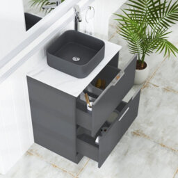 Royal Bathrooms Evora 700mm Graphite Grey Fluted Floor Standing Countertop Vanity Unit 2 Drawer With Art Square Basin - thumbnail 3