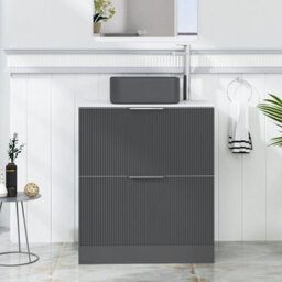 Royal Bathrooms Evora 700mm Graphite Grey Fluted Floor Standing Countertop Vanity Unit 2 Drawer With Art Square Basin - thumbnail 1