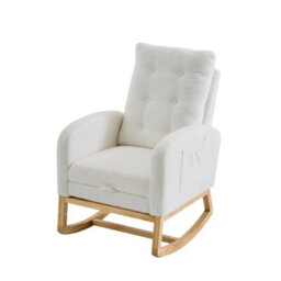Btm Teddy Rocking Chair With Usb Charging Ports, Adjustable Footrest, Side Pocket, White, 121.5X66.5X102Cm - thumbnail 7