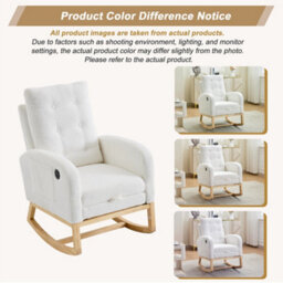 Btm Teddy Rocking Chair With Usb Charging Ports, Adjustable Footrest, Side Pocket, White, 121.5X66.5X102Cm - thumbnail 4