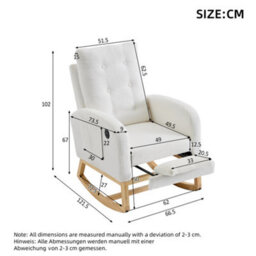 Btm Teddy Rocking Chair With Usb Charging Ports, Adjustable Footrest, Side Pocket, White, 121.5X66.5X102Cm - thumbnail 2