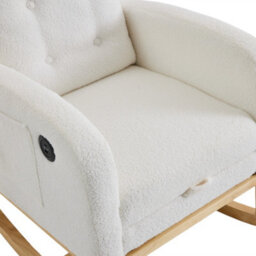 Btm Teddy Rocking Chair With Usb Charging Ports, Adjustable Footrest, Side Pocket, White, 121.5X66.5X102Cm - thumbnail 9