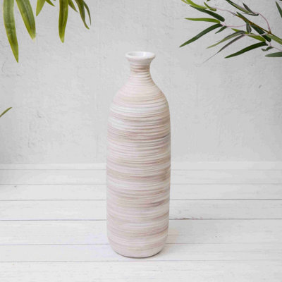 Annibells Natural Stoneware Ribbed Ceramic Bottle Flower Vase - Two Sizes (4931) - Large