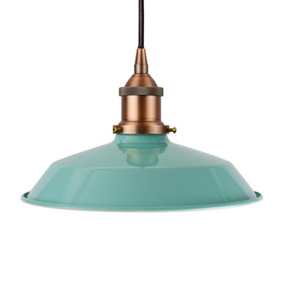 Duck Egg Blue Small Trinity Metal Painted Dome Pendant Light With Matt Antique Copper Lamp Holder And Black Round Cable - Se Home - image 1