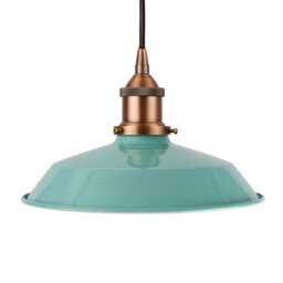 Duck Egg Blue Small Trinity Metal Painted Dome Pendant Light With Matt Antique Copper Lamp Holder And Black Round Cable - Se Home - thumbnail 1